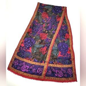 Adrienne Vittadini Vintage Long Floral Fringe Silk Scarf